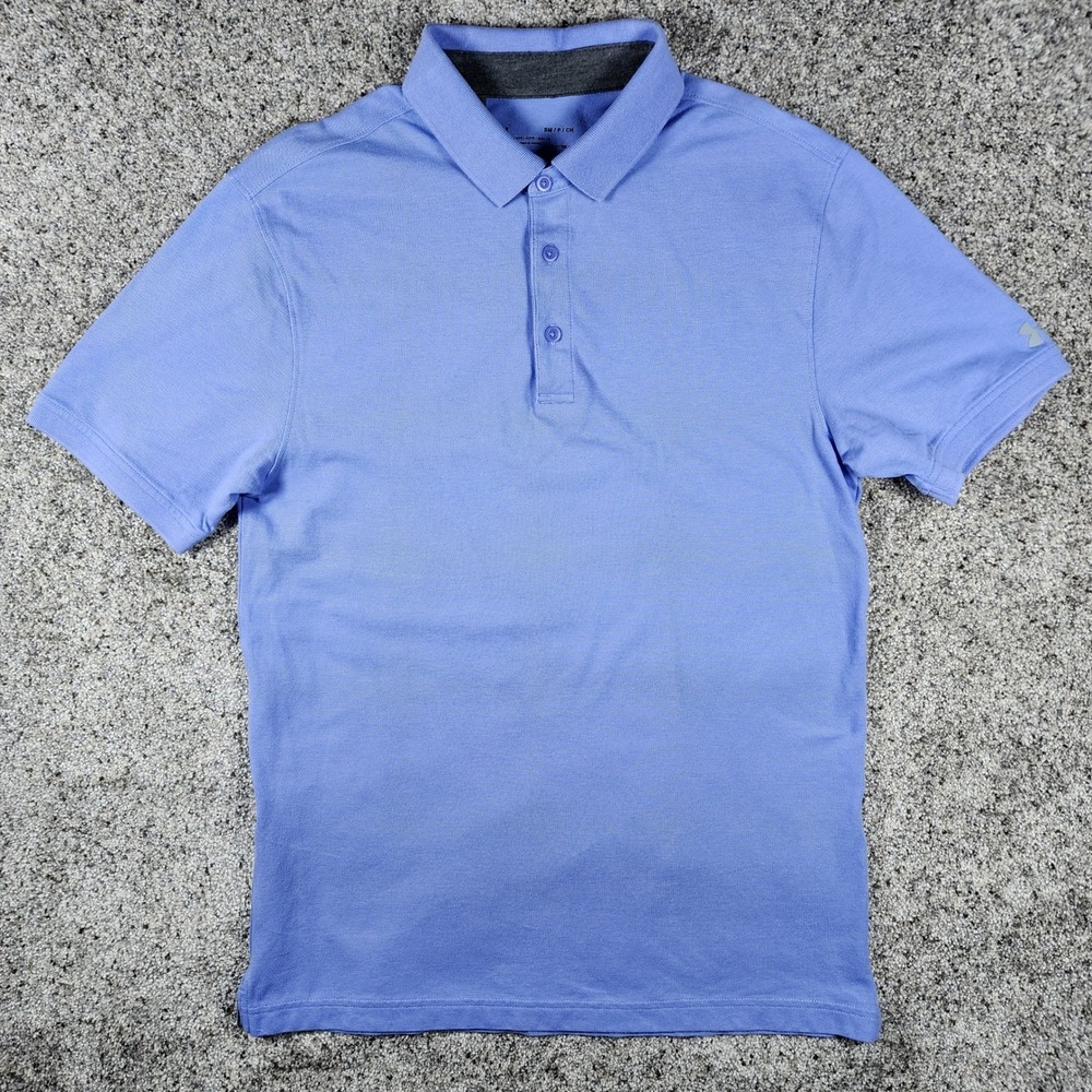 Under Armour Polo Shirt Mens Small Loose HeatGear Short Sleeve Purple Excellent